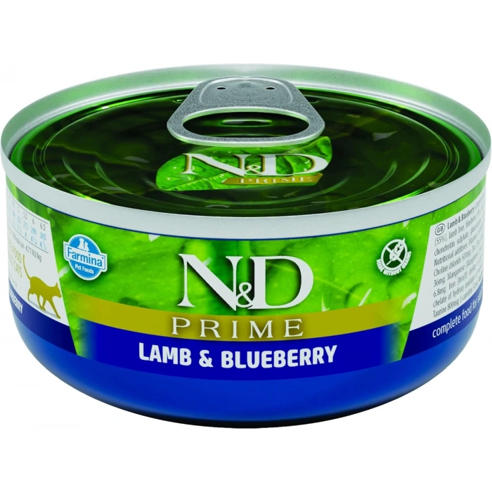 N&D Prime Kuzulu ve Yaban Mersinli Tahılsız Yetişkin Kedi Konservesi 70gr