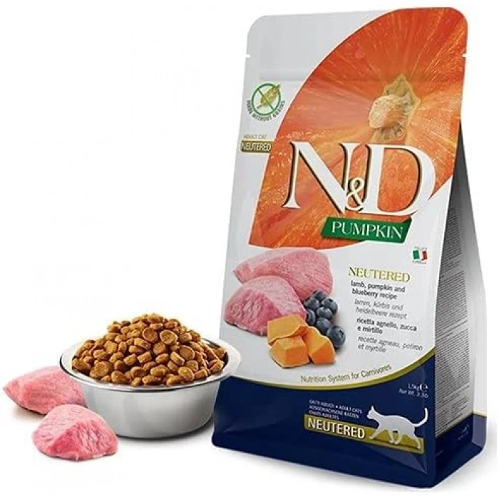 N&D Pumpkin Kuzu Etli Bal Kabaklı ve Yaban Mersinli Tahılsız Kısırlaştırılmış Kedi Maması 1,5kg