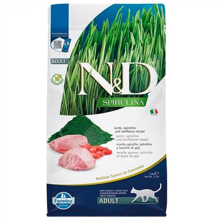 N&D Spirulina Kuzulu Tahılsız Yetişkin Kedi Maması 1,5kg