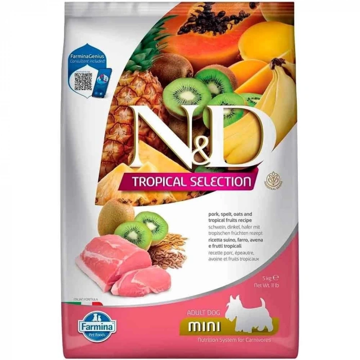 N&D Tropical Selection Domuz Etli ve Tropikal Meyveli Mini Irk Yetişkin Köpek Maması 5kg
