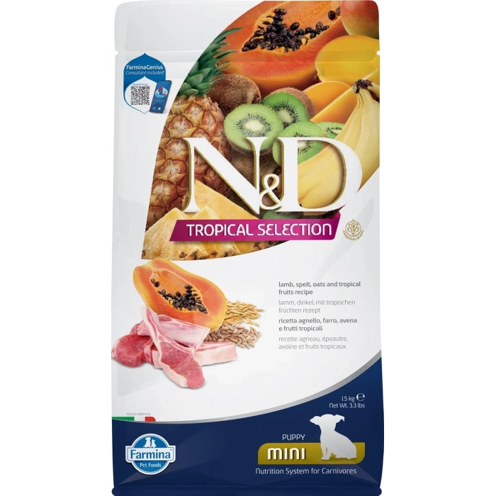N&D Tropical Selection Kuzu Etli ve Tropikal Meyveli Mini Irk Yavru Köpek Maması 1,5kg