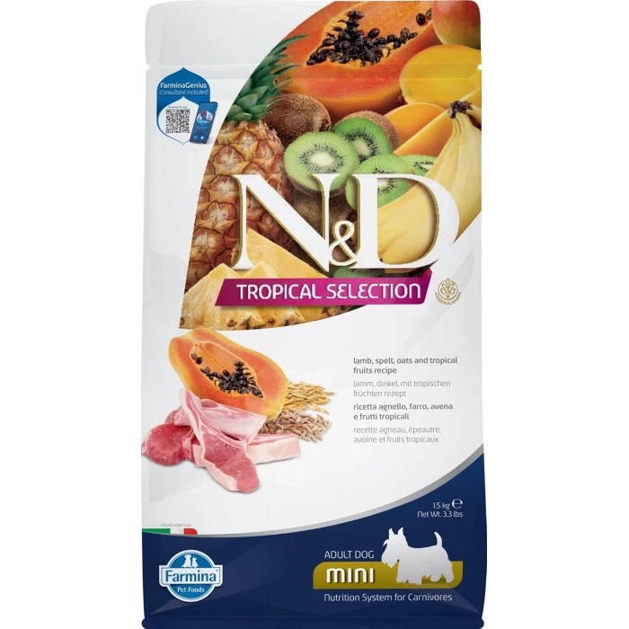 N&D Tropical Selection Kuzu Etli ve Tropikal Meyveli Mini Irk Yetişkin Köpek Maması 1,5kg
