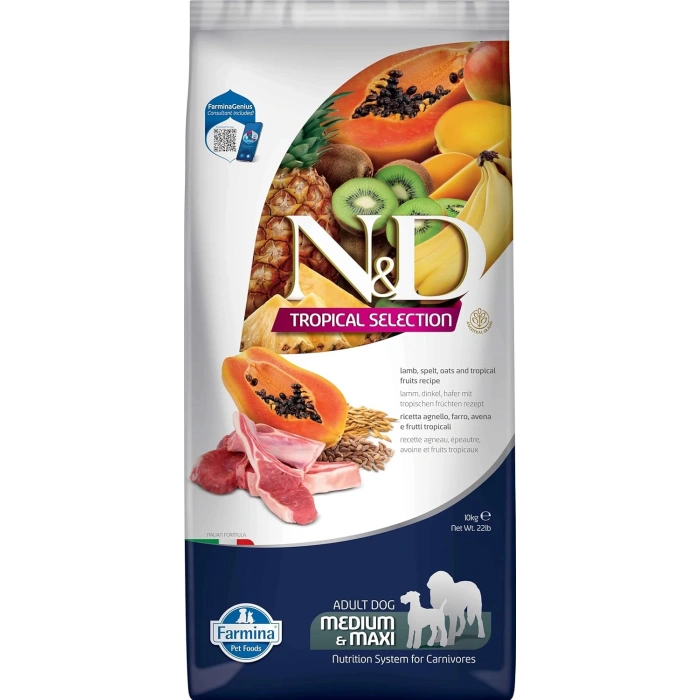 N&D Tropical Selection Kuzu Etli ve Tropikal Meyveli Orta ve Büyük Irk Yetişkin Köpek Maması 10kg