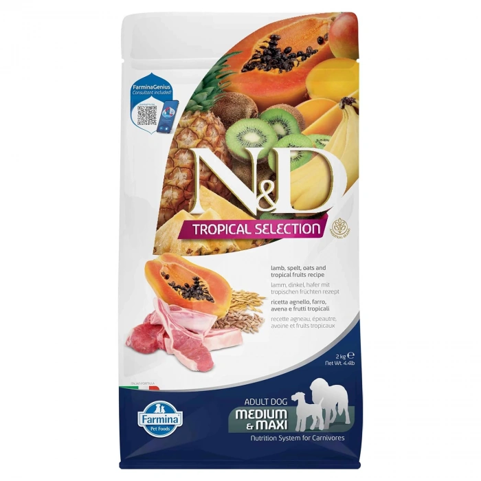 N&D Tropical Selection Kuzu Etli ve Tropikal Meyveli Orta ve Büyük Irk Yetişkin Köpek Maması 2kg