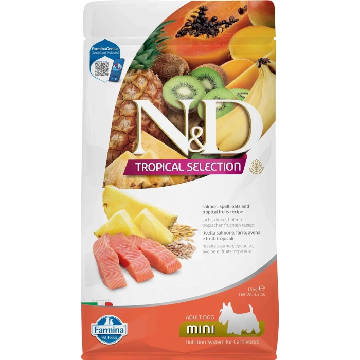 N&D Tropical Selection Somonlu ve Tropikal Meyveli Mini Irk Yetişkin Köpek Maması 1,5kg