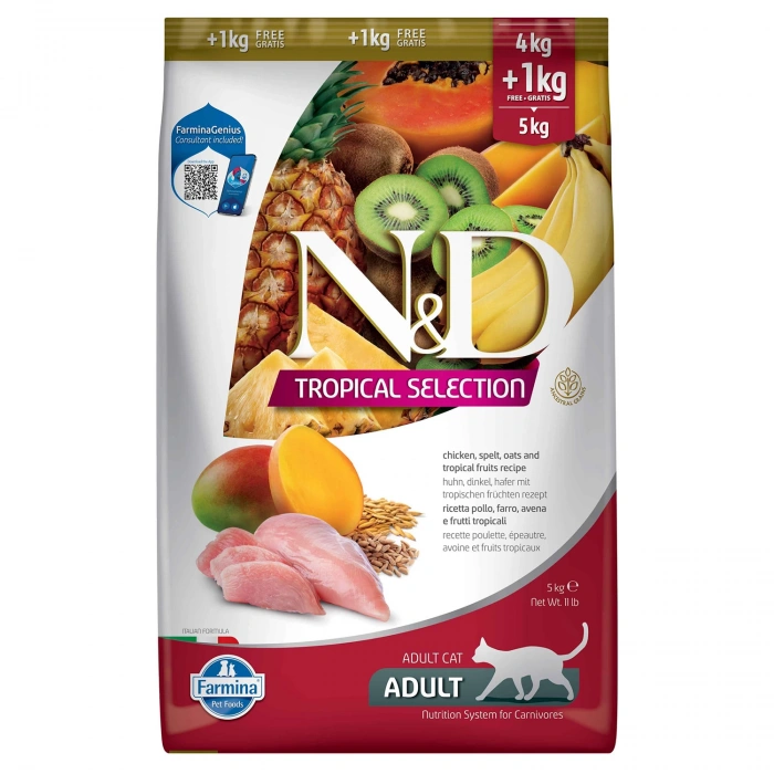 N&D Tropical Selection Tavuklu Yetişkin Kedi Maması 4kg + 1kg Hediyeli
