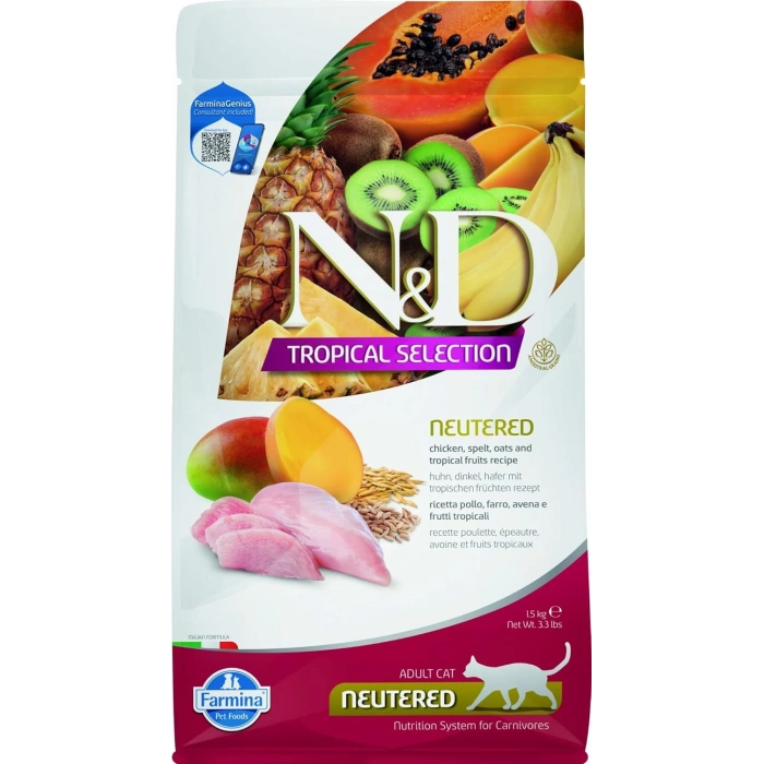 N&D Tropical Tavuklu Kısır Kedi Maması 1.5 Kg