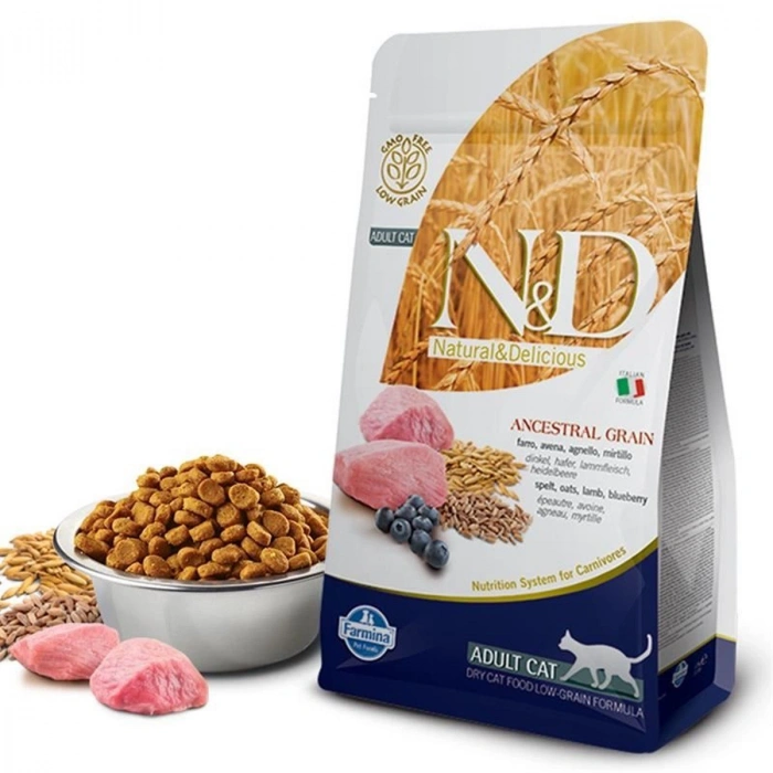 N&D Ancestral Grain Kuzu Etli ve Yaban Mersinli Ata Tahıllı Yetişkin Kedi Maması 5kg