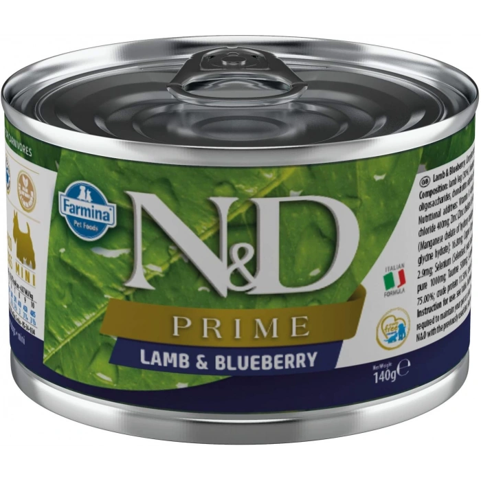 ND Prime Tahılsız Kuzu Eti ve Yaban Mersinli Yetişkin Yetişkin Köpek Konservesi 140gr