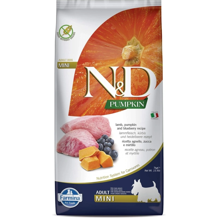 N&D Pumpkin Bal Kabaklı Kuzulu ve Yaban Mersinli Küçük Irk Tahılsız Yetişkin Köpek Maması 7kg