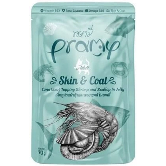 Pramy Skin&Coat Karides,Deniz Tarağı,Ton Balığı Kedi Maması 70g