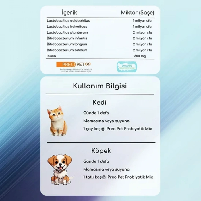 Preobio Pet Kedi Köpek ve Evcil Hayvan Toz Probiyotik Takviyesi 10x10 Gr