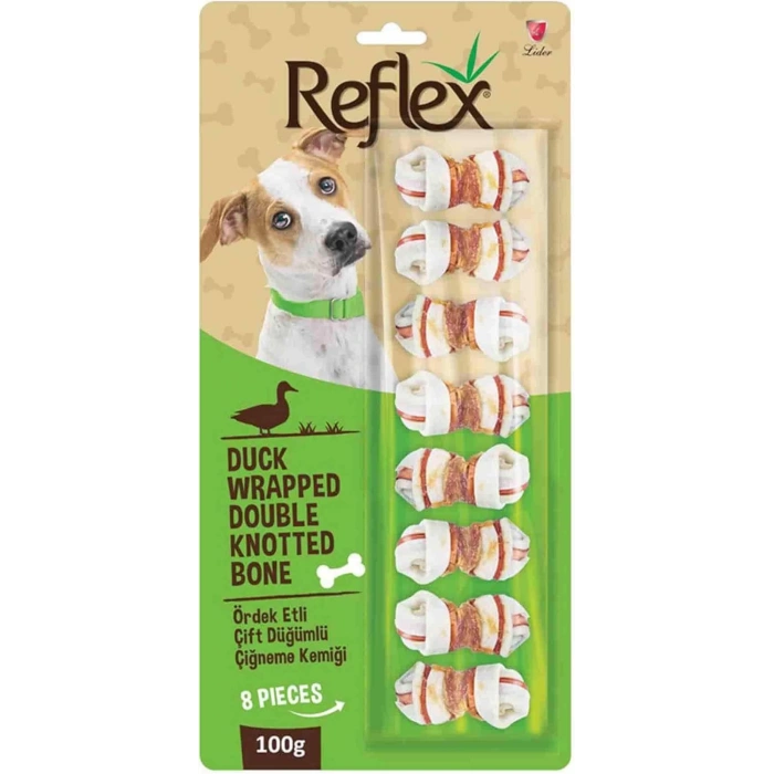 Reflex Ördek Eti Sargılı Çift Düğümlü Köpek Çiğneme Kemiği 100gr (8li)