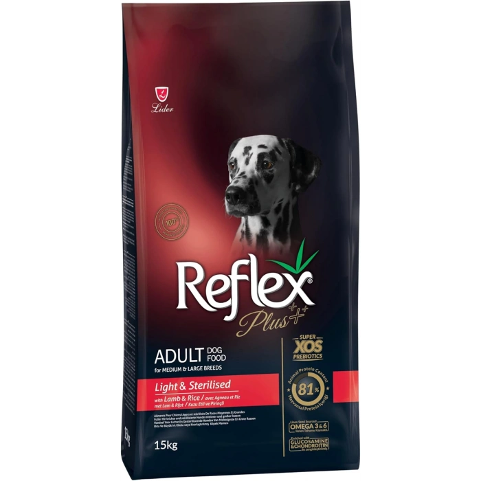 Reflex Plus Light Tüm Irklar için Kuzu Etli ve Pirinçli Kısırlaştırılmış Köpek Maması 15kg