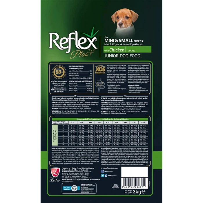 Reflex Plus Mini ve Küçük Irk Tavuklu Yavru Köpek Maması 3kg
