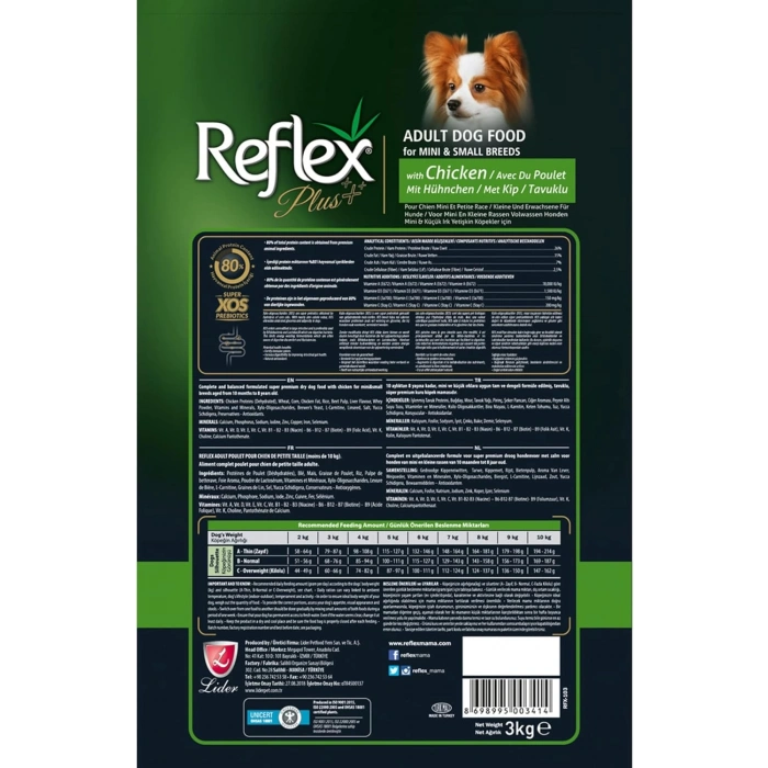 Reflex Plus Mini ve Küçük Irk Tavuklu Yetişkin Köpek Maması 3kg