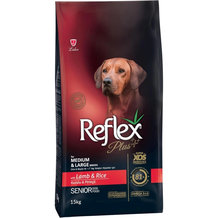 Reflex Plus Orta ve Büyük Irk 7+ Yaş için Kuzu Etli Yaşlı Köpek Maması 15kg