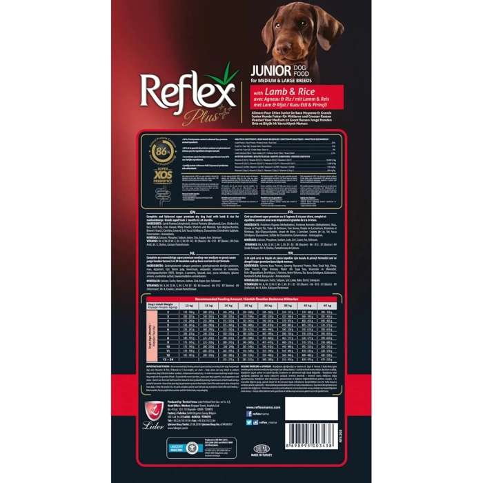 Reflex Plus Orta ve Büyük Irk Kuzu Etli Yavru Köpek Maması 3kg