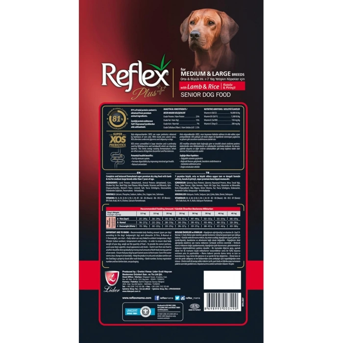 Reflex Plus Orta ve Büyük Irk Kuzu Etli Yetişkin Köpek Maması 3kg