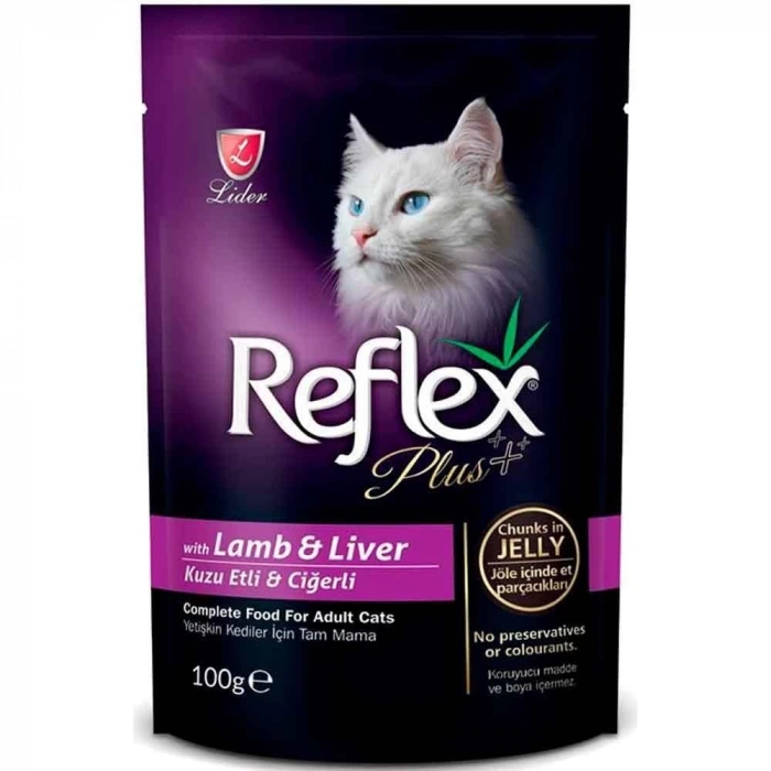 Reflex Plus Pouch Parça Etli Kuzulu ve Ciğerli Kedi Konservesi 100gr