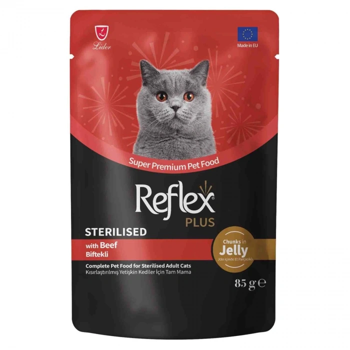 Reflex Plus Sos İçinde Parça Biftek Etli Kısırlaştırılmış Kedi Konservesi 85gr