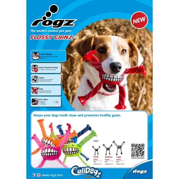 Rogz Flossy Grinz Oral Care Dog Toy Medium Blue
