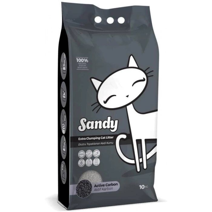 Sandy Aktif Karbon Ekstra Topaklanan İnce Taneli Kedi Kumu (10 L)