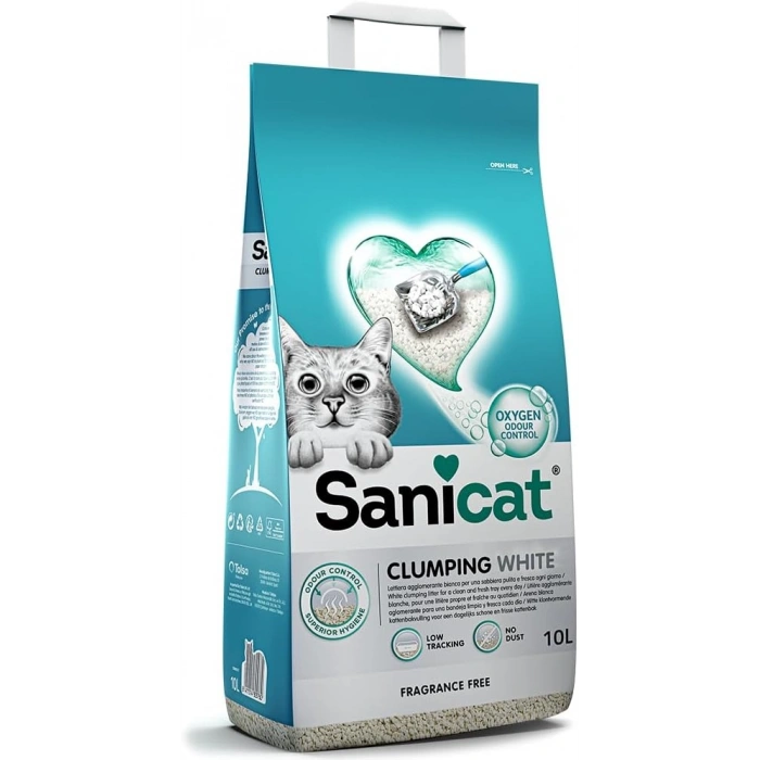 Sanicat Clumping White Kokusuz Hızlı Topaklanan Beyaz Kedi Kumu 10lt