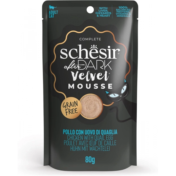Schesir After Dark Pouch Tavuk ve Bıldırcın Yumurtalı Tahılsız Yetişkin Kedi Konservesi 80gr
