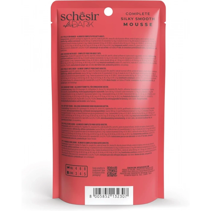 Schesir After Dark Pouch Tavuk ve Sığır Etli Tahılsız Yetişkin Kedi Konservesi 80gr