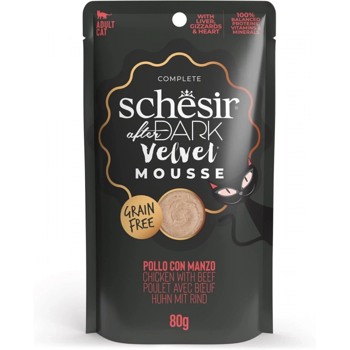Schesir After Dark Pouch Tavuk ve Sığır Etli Tahılsız Yetişkin Kedi Konservesi 80gr
