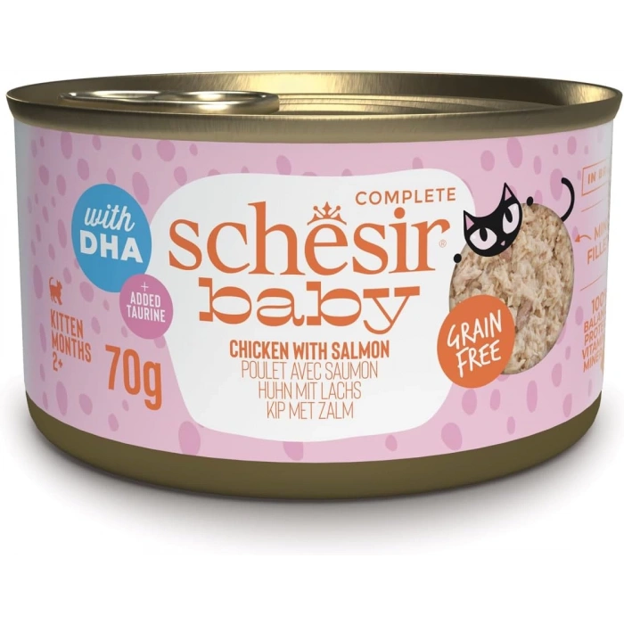 Schesir Baby Sos İçinde Tavuk ve Somonlu Tahılsız Yavru Kedi Konservesi 70gr