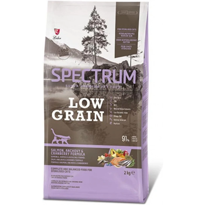Spectrum Low Grain Kısırlaştırılmış Yetişkin Kedi Maması Somonlu&Hamsili&Kızılcıklı 2 Kg