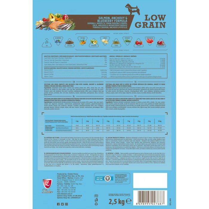 Spectrum Low Grain Somonlu Hamsili Yaban Mersinli Small Mini Breed Yetişkin Köpek Maması 2,5 kg