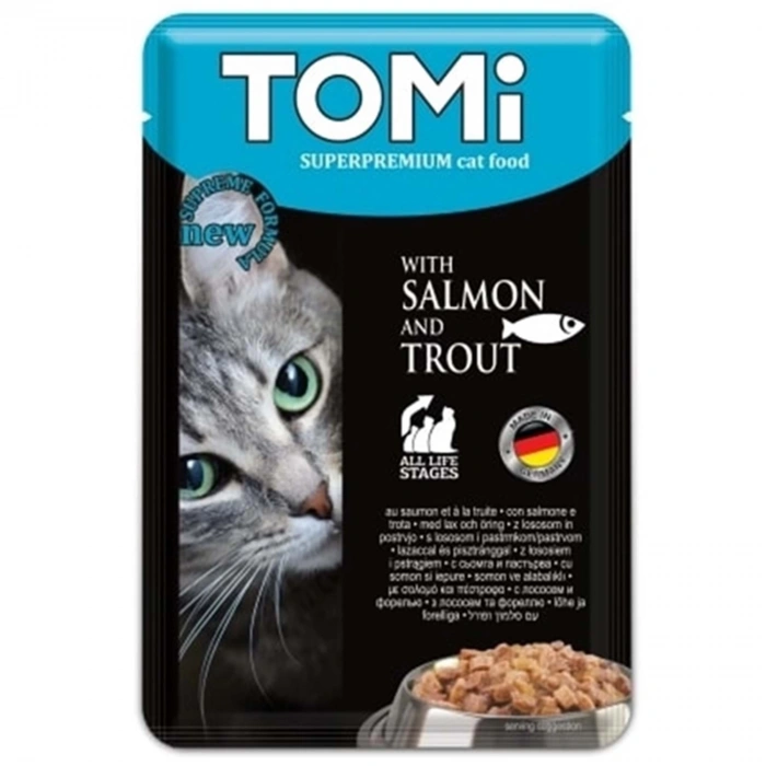 Tomi Pouch Somon ve Alabalıklı Yetişkin Kedi Konservesi 100gr