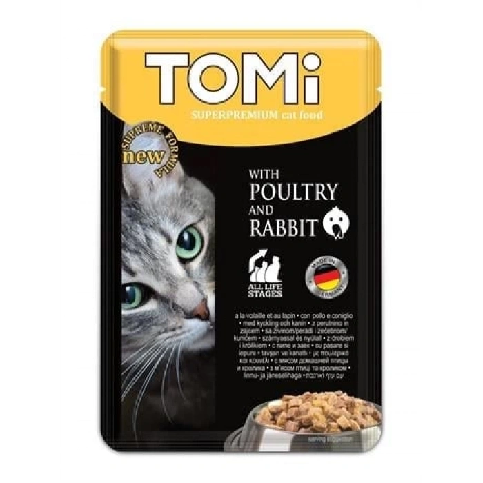 Tomi Premium Pouch Tavşanlı ve Kanatlı Yetişkin Kedi Konservesi 100 gr