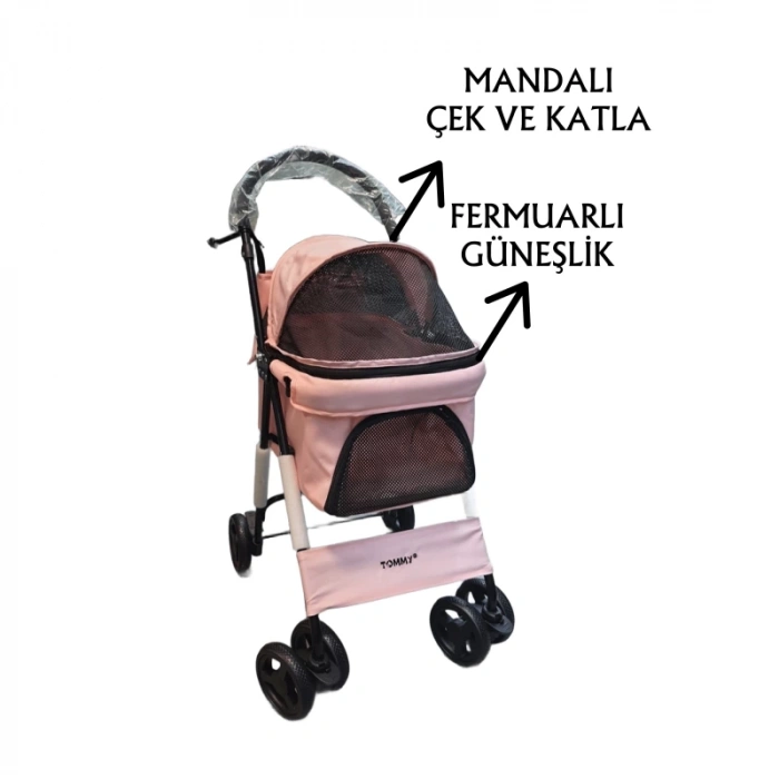 Tommy Evcil Hayvan Arabası 60*42,5*89,5 Pembe Max 15 Kg