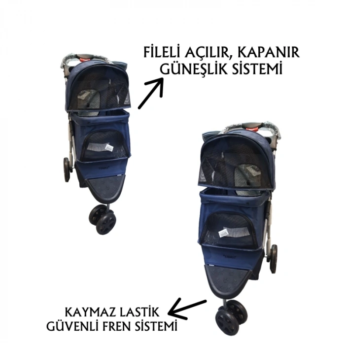 Tommy Evcil Hayvan Arabası 80*46*99 cm Lacivert Max 15 Kg