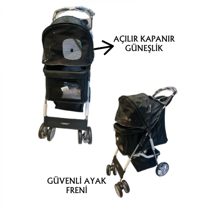 Tommy Evcil Hayvan Arabası 82*46*99 cm Siyah Max 15 Kg
