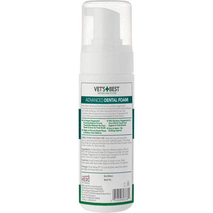 Vets Best Advanced Mouthwash Dental Foam Teeth Cleaning Care Fresh Breath 150ml