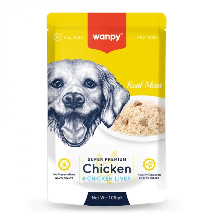 Wanpy 100g Pouch Tavuk&Ciğer Yaş Köpek Maması