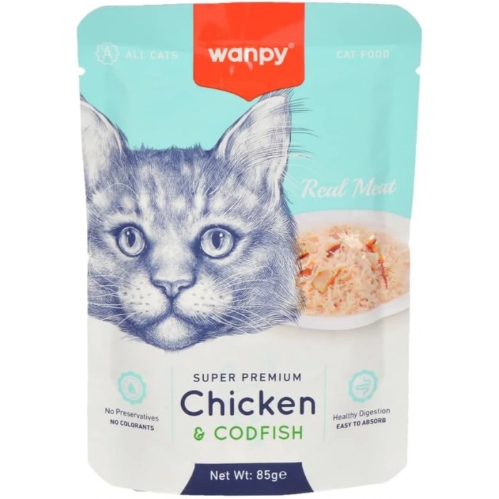 Wanpy 85 gr Pouch Tavuklu & Morina Balıklı Yaş Kedi Maması