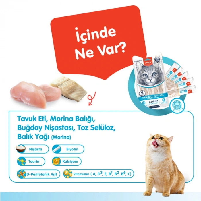 Wanpy Hairball Control Morina Balığı&Tavuk Kedi Ödülü 5x14gr