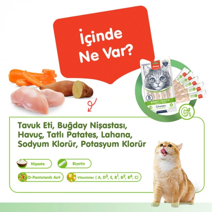 Wanpy Kidney Health Tavuk ve Sebzeli Krema Kedi Ödülü 5x14gr