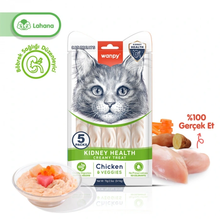Wanpy Kidney Health Tavuk ve Sebzeli Krema Kedi Ödülü 5x14gr