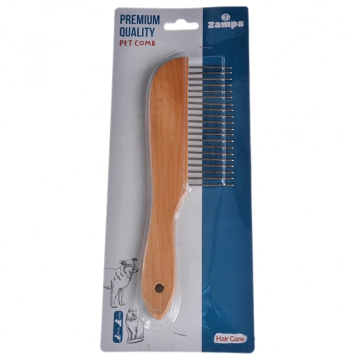 Zampa Dar Aralıklı Ahşap Kedi ve Köpek Tarağı 22x8cm