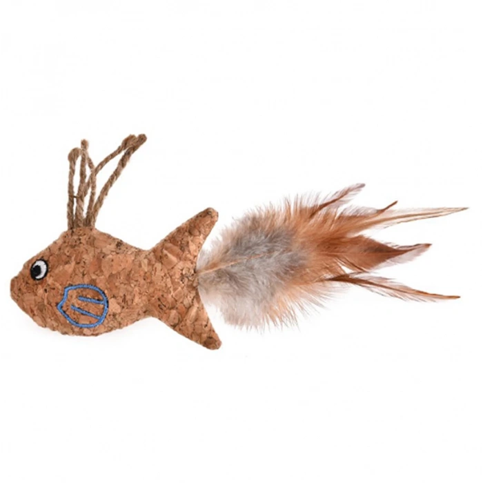 Zampa Kahverengi Tüylü Hasır Balık Kedi Oyuncağı, 21x10,3 Cm