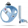 Curli Vest Harness Air-Mesh SkyBlue-Caro Xs & Leash M