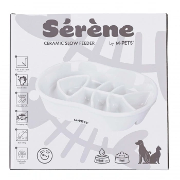 M-Pets Serene Balıklı Seramik Yavaş Yeme Mama Kabı 240ml (Beyaz)