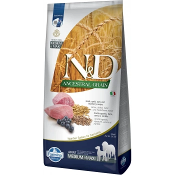 N&D Ancestral Kuzu Etli ve Yaban Mersinli Orta ve Büyük Irk Ata Tahıllı Yetişkin Köpek Maması 12kg